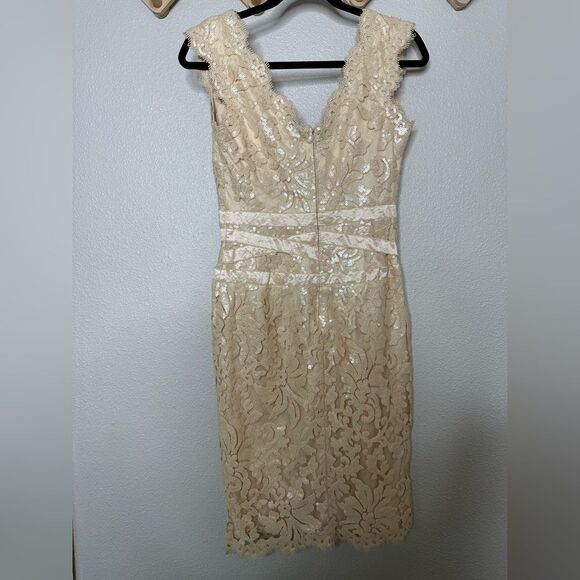 TADASHI Shoji Primrose Embroidered Lace Sheath Cocktail Dress Ivory Nude Size 4 - Picture 8 of 10